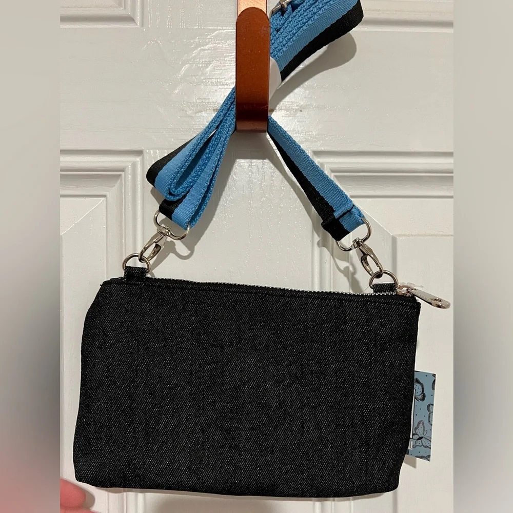 BRIGHTON VIP Sparkle Butterfly Bag Denim Crossbody Stripe Strap NWT - Picture 12 of 12